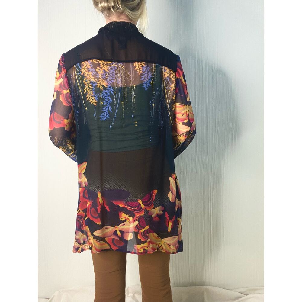 CITRON Black Sheer Silk Kimono Floral Butterflies US MEDIUM - Picture 5 of 15